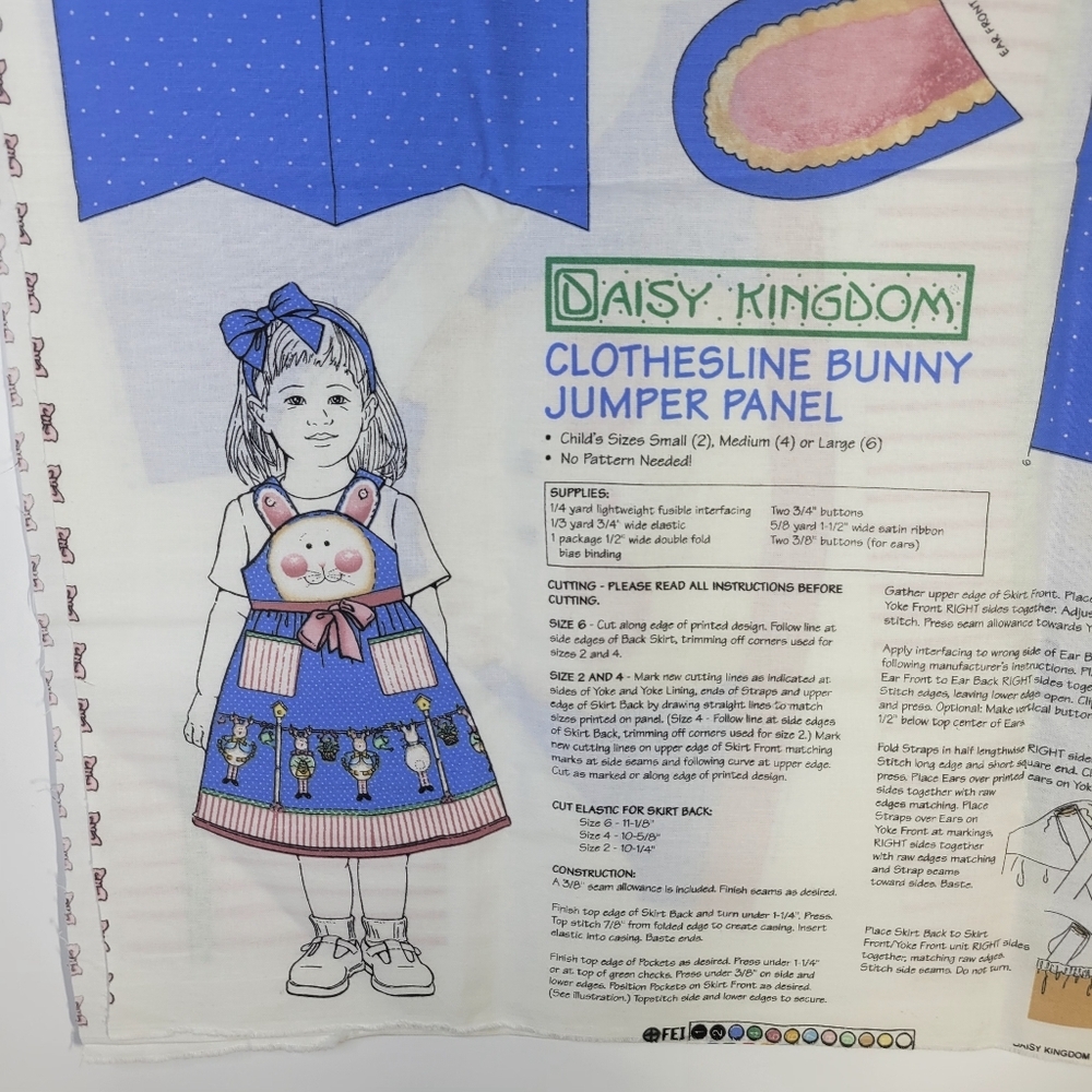 Daisy Kingdom Clothesline Bunny Jumper Panel 1 Fabric Panel Cut & Sew Uncut